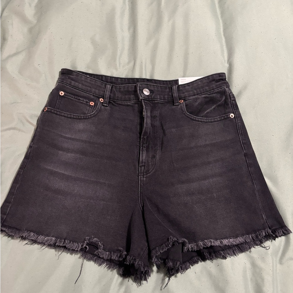 American Eagle Outfitters Black Jean Shorts Distressed Frayed Hem